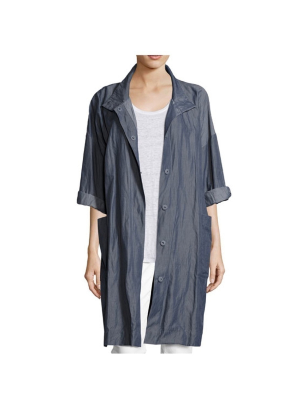 Eileen Fisher textured organic cotton steel coat size XS lagenlook
